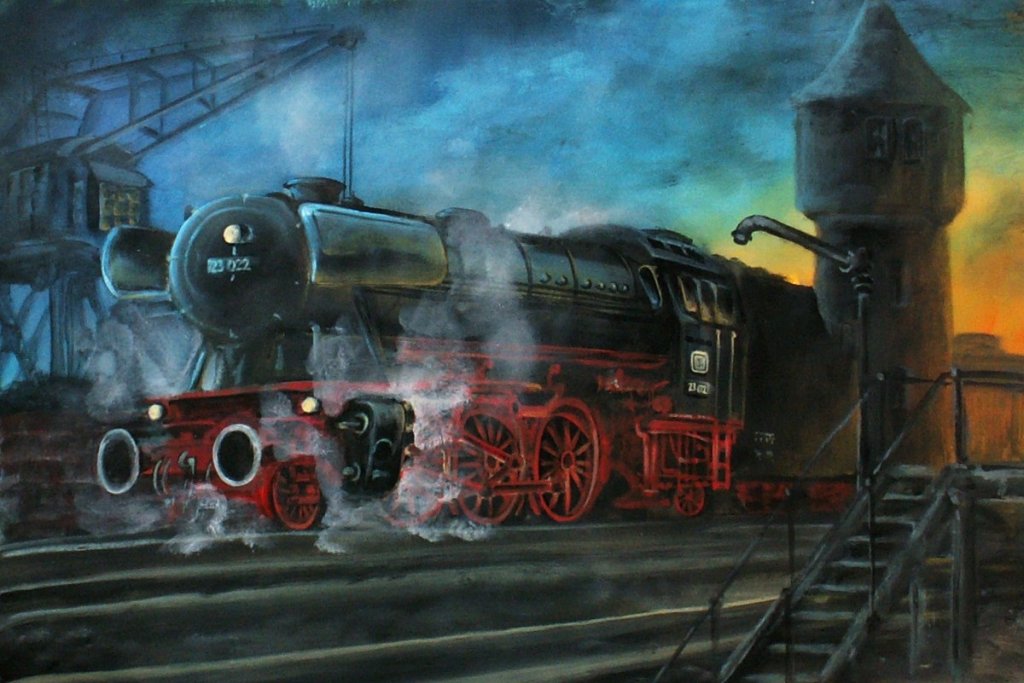 Manfreds Rail Art:  BR 23 im BW ; Acryl, ca. 30 x 41 cm; weitere Eisenbahnbilder auf Manfreds Rail Art: http://www.atelier-manf.ch/railart_home.htm

