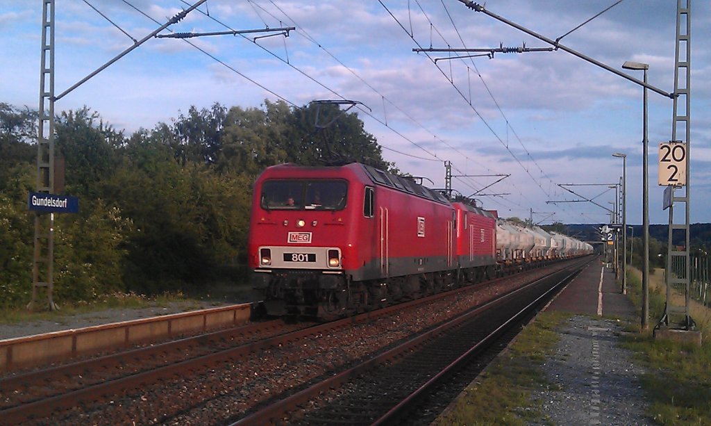 MEG 801 + MEG 603 mit dem MEG Zementzug am 12.06.2012 in Gundelsdorf. 
