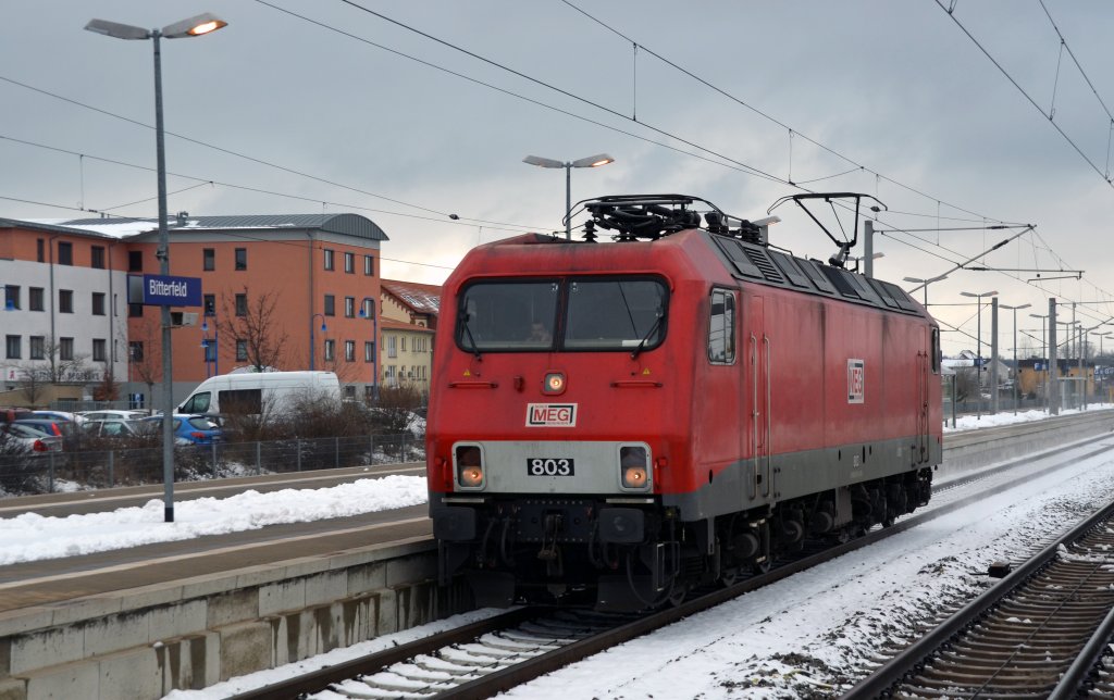 MEG 803 rollte am 20.02.13 Lz durch Bitterfeld Richtung Dessau.