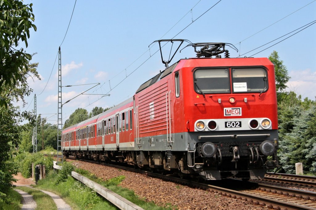MEG Nr.602 zieht am 09.07.'11 den RE aus Cottbus durch DD.-Stetzsch