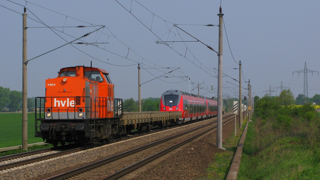 Mein grtes Highlight am 29.04.2011 war die HVLE V 160.6 (203 144-1) mit 2 TALENT 2 – Zgen (442 236 + 442 220-0) der S Bahn Nrnberg Richtung Golm. Die TALENT 2 Zge liefen extrem ruhig an uns vorbei und ich freue mich schon auf sie im Planeninsatz.