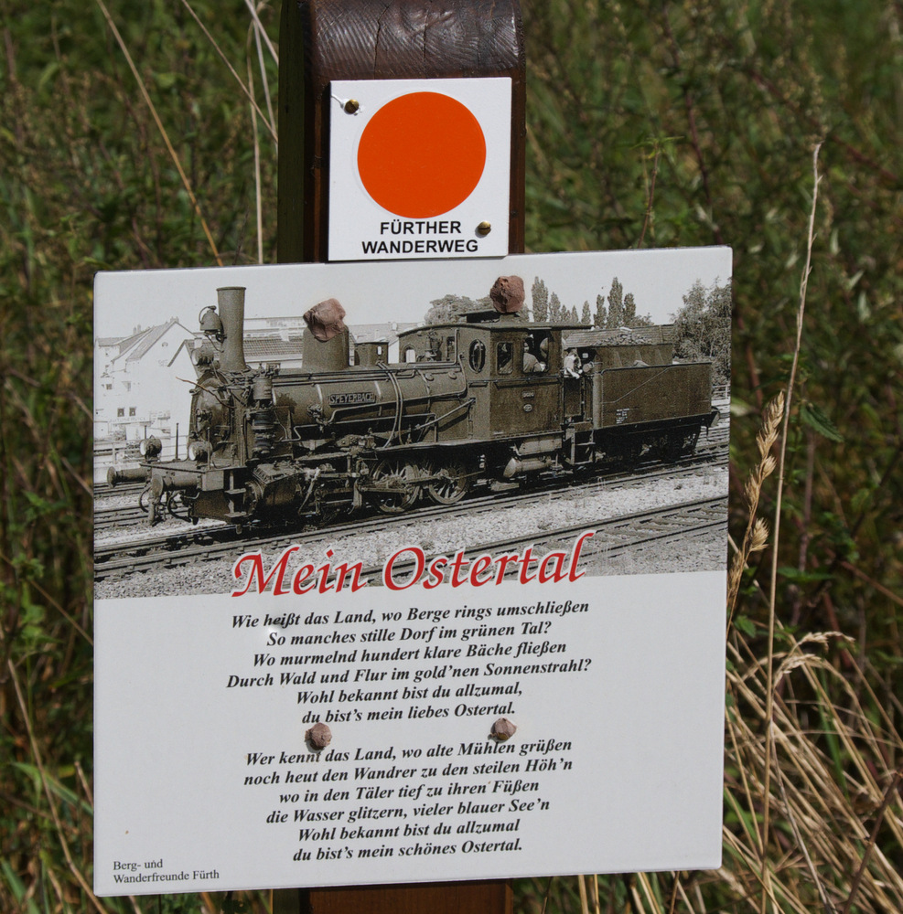 Mein Ostertal - Hinweisschild an der Ostertalbahn am Bahnbergang (Feldweg) Frth i. Ostertal bei Ottweiler/Saar.

25.08.2012