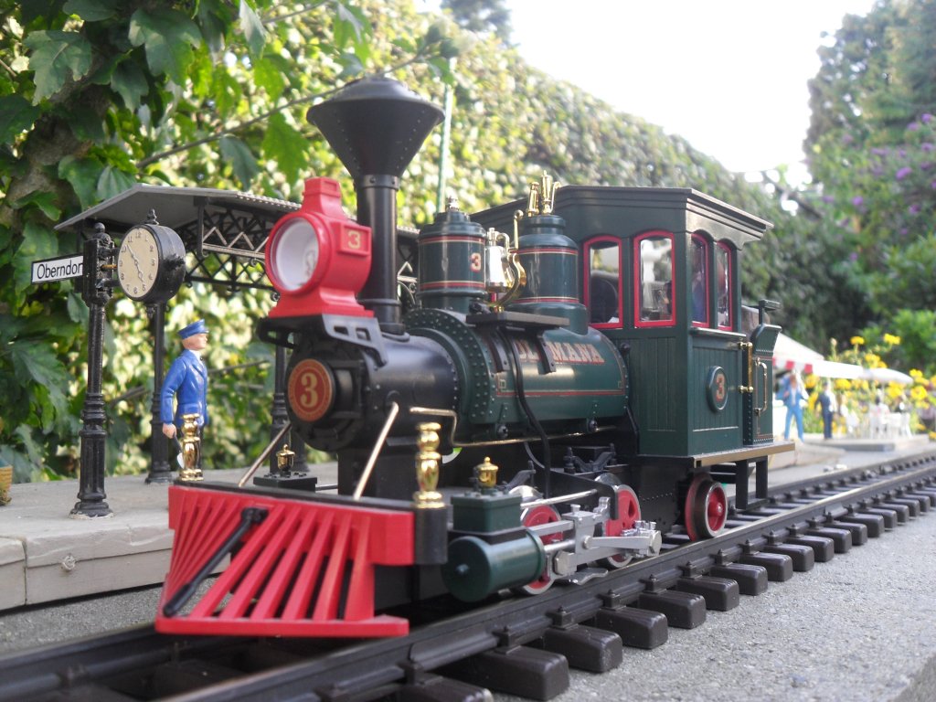 Meine kleine Feldbahndampflok  Olomana  von LGB.Sie msste frher auf Hawaii rumgefahren sein.
