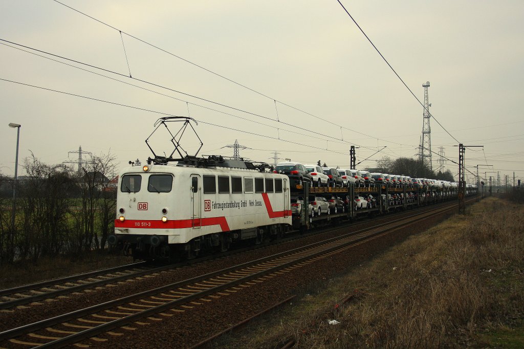 Meine n�chste Fototour f�hrte mich nach Ahlten: Hier zu sehen 110 511-3 mit ihrem AZ am 15.03.12