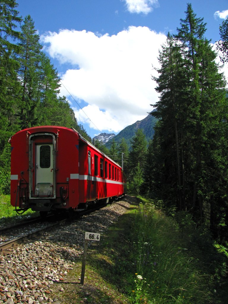 Mit diesem Bild mchte ich mich fr die nchsten zwei Wochen von hier verabschieden, bis ich, hoffentlich auch mit einigen Bahnbildern beladen, von England zurckkkehre. Auf dem Bild fhrt RE 1149/D 904 oberhalb Filisur bergwrts. (19.Juli 2009)