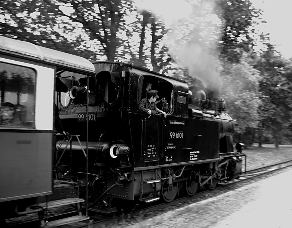 Mitzieher der Lok: Pfiffi, 99 6101 zugast bei der Selfkantbahn. Hier am Haltepunkt Stahe, 23.9.12