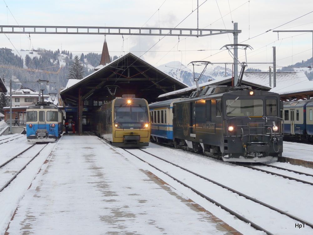 MOB - Bahnhof Zweisimmen mit Div Fahrzeugen am 03.12.2010