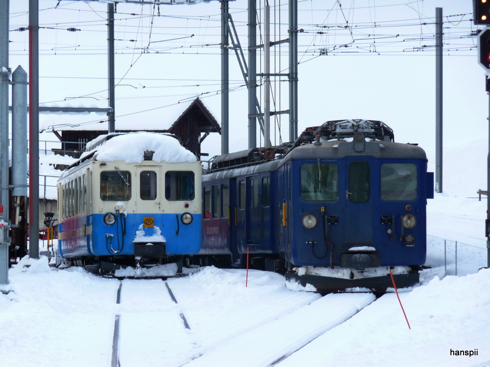 MOB Goldenpass - Triebwagen Be 4/4 1002 und Triebwagen BDe 4/4 3006 mit BDe 4/4  3005 in Zweisimmen am 06.12.2012