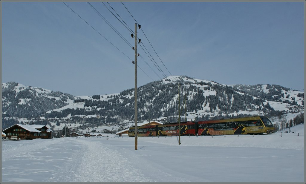 MOB Regionalzug kurz vor Gstaad. 
14. Feb. 2013