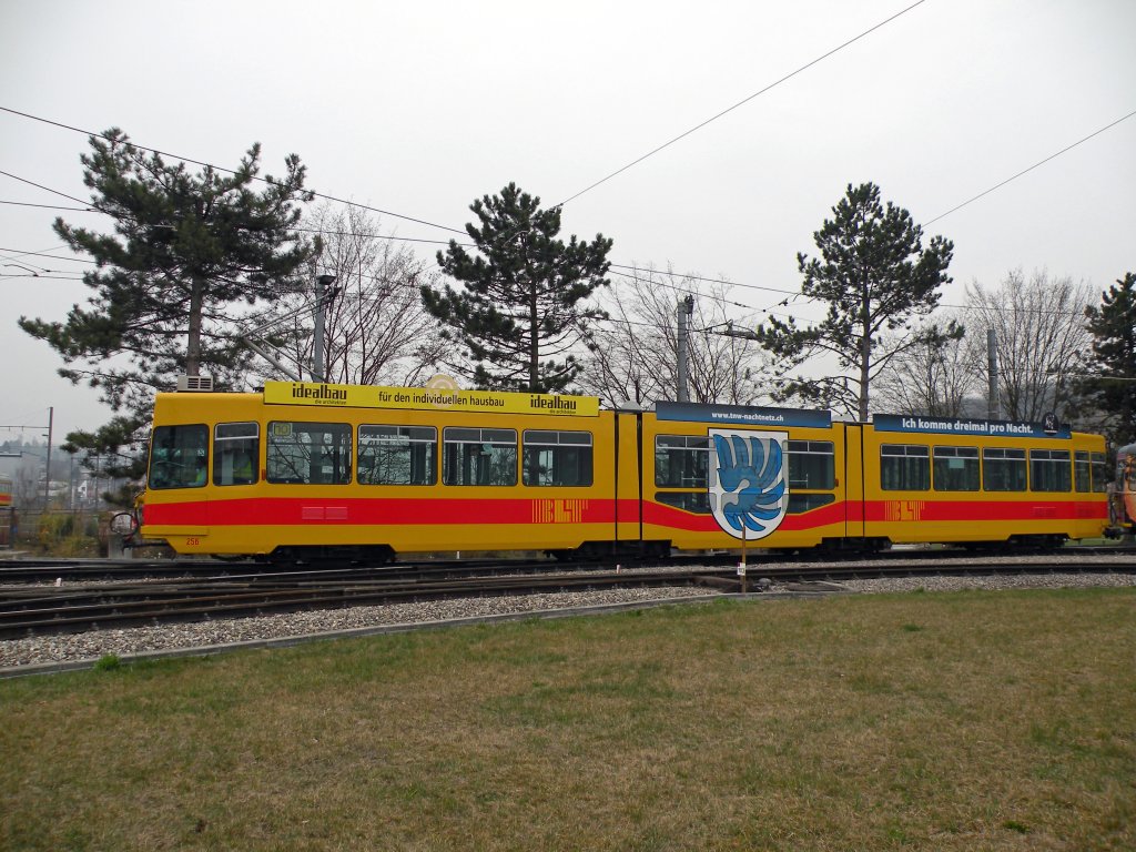 Motorwagen 256 beim Depot Hslimatt. Die Aufnahme stammt vom 16.03.2011.