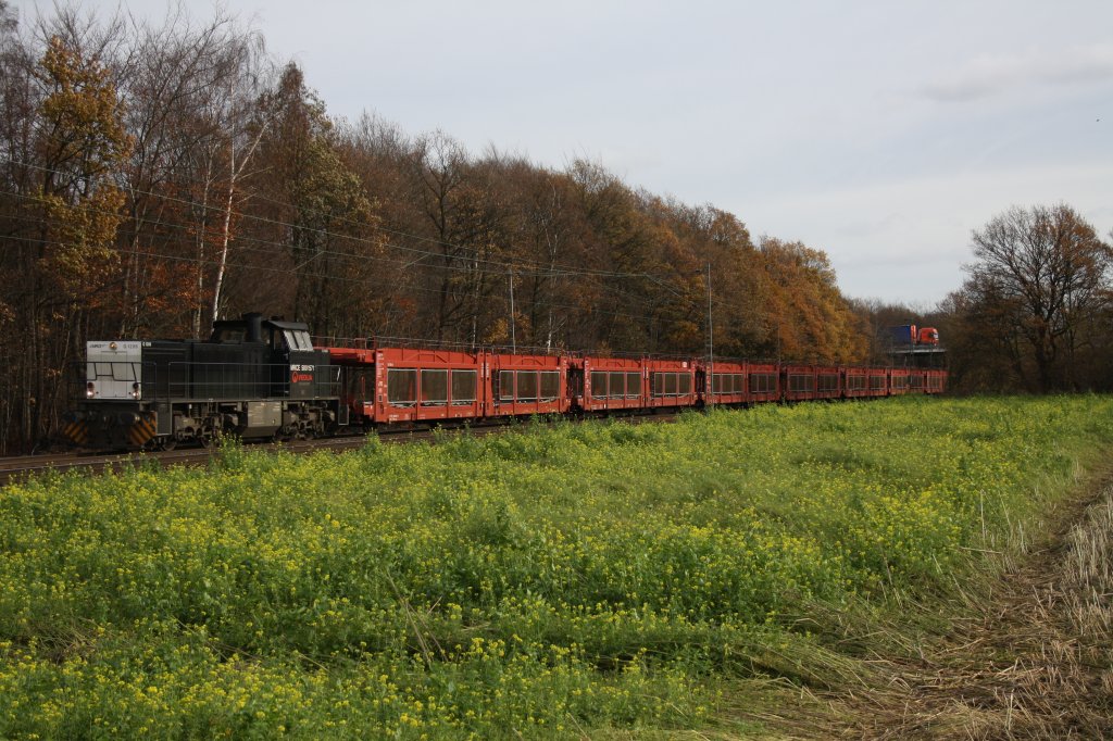 MRCE 500 1571 mit dem 47062 im Einsatz fr Veolia am 18.11.2009 kurz vor Dlken. Der Zug wird im Auftrag von SBB-Cargo gefahren.