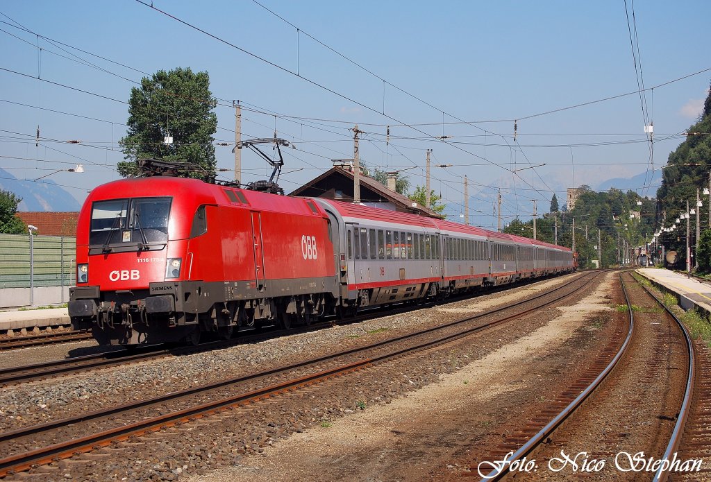 Nach der 101 kam 1116 173-4 mit BB EC 668  H2O-Hotel-Therme-Resort  Graz Hbf. - Bregenz Hbf. daher,Brixlegg (sterreichurlaub 20.08.09)