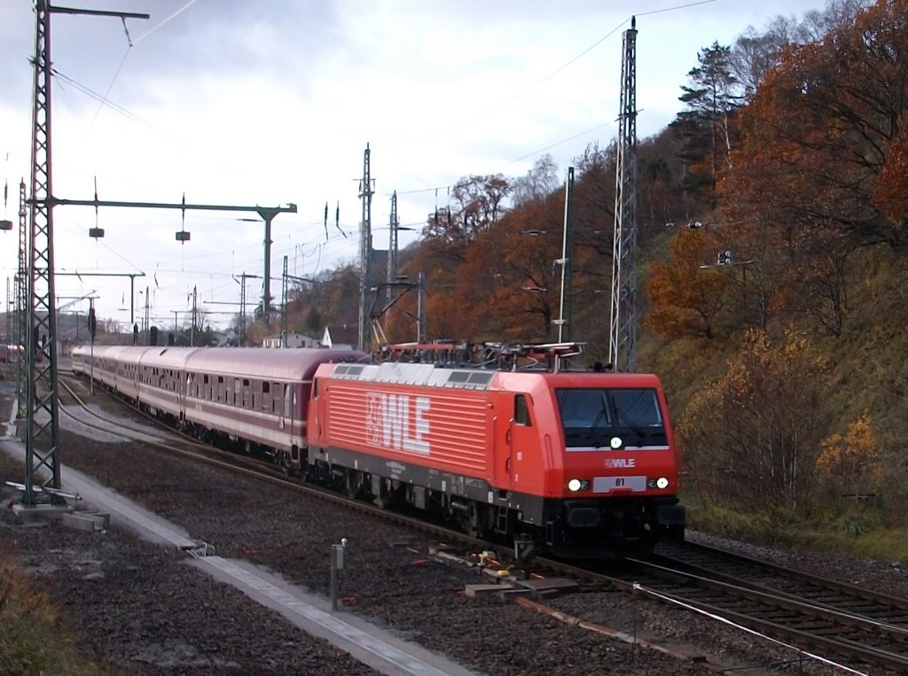 Nach der Einfahrt vom RE aus Binz in Lietzow ging es,am 05.November 2010,f�r WLE-81 mit dem Sonderzug K�ln-Binz weiter.
