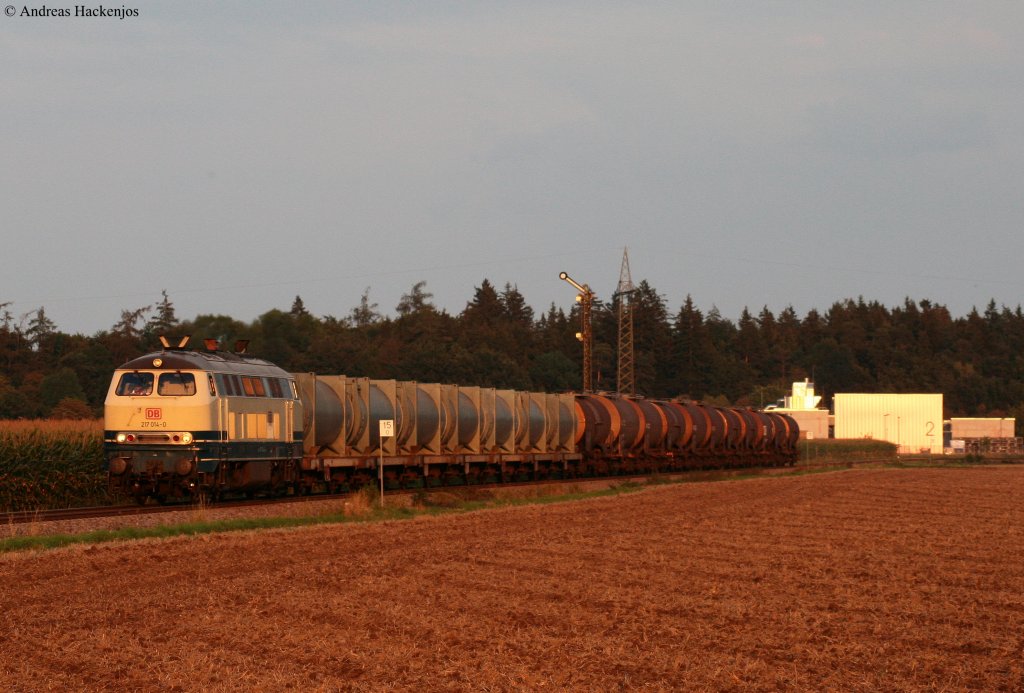 Nach fast 20 Minuten Verdunkelung schaffte es die Sonne noch reichtzeitig bis 217 014-0 mit dem 56524 (Kastel(Oberbay)-Mhldorf(Oberbay)) am Esig Altting vorbei kam 28.8.09