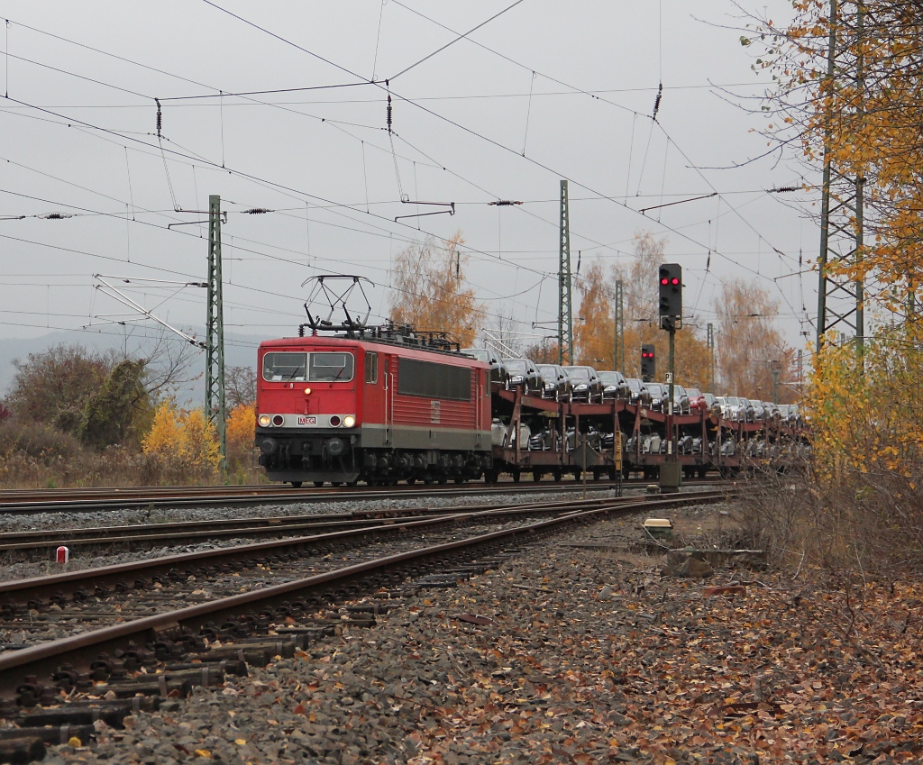 Nach jngstem Fahrplanwechsel scheint der Einsatz der MEG 155er vor den Daimler Zgen der DB wieder beendet zu sein. Am 02.11.201 konnte jedoch nochmal 155 179-5 (MEG 702) vor der Leistung Richtung Norden in Eschwege West  erlegt  werden. 