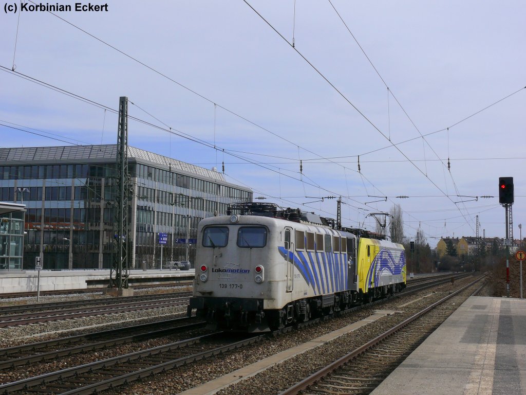 Nachschuss auf 139 177-0 die abgebgelt von 189 912  als Lokzug richtung Ostbahnhof gezogen wird, 20.03.2010