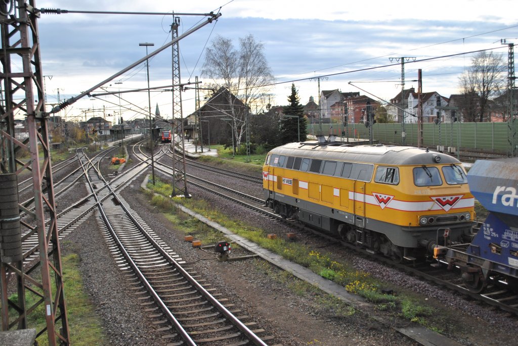 Nachschuss, auf eine 218 der Gleisbaufirma Wiebe.
