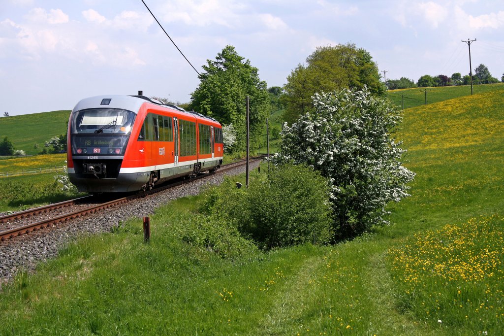 Nachschuss auf 642 115 ( Amorbach ) als RB58735 Nrnberg-Nordost - Grfenberg zwischen Kalchreuth und Grogeschaidt, 30.4.011.