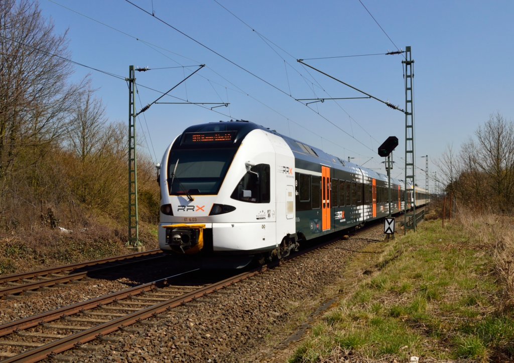 Nachschu auf den nach Hamm fahrenden Triebwagen der Eurobahn ET 6.03 im RRX design.
Bttgen 7.4.2013