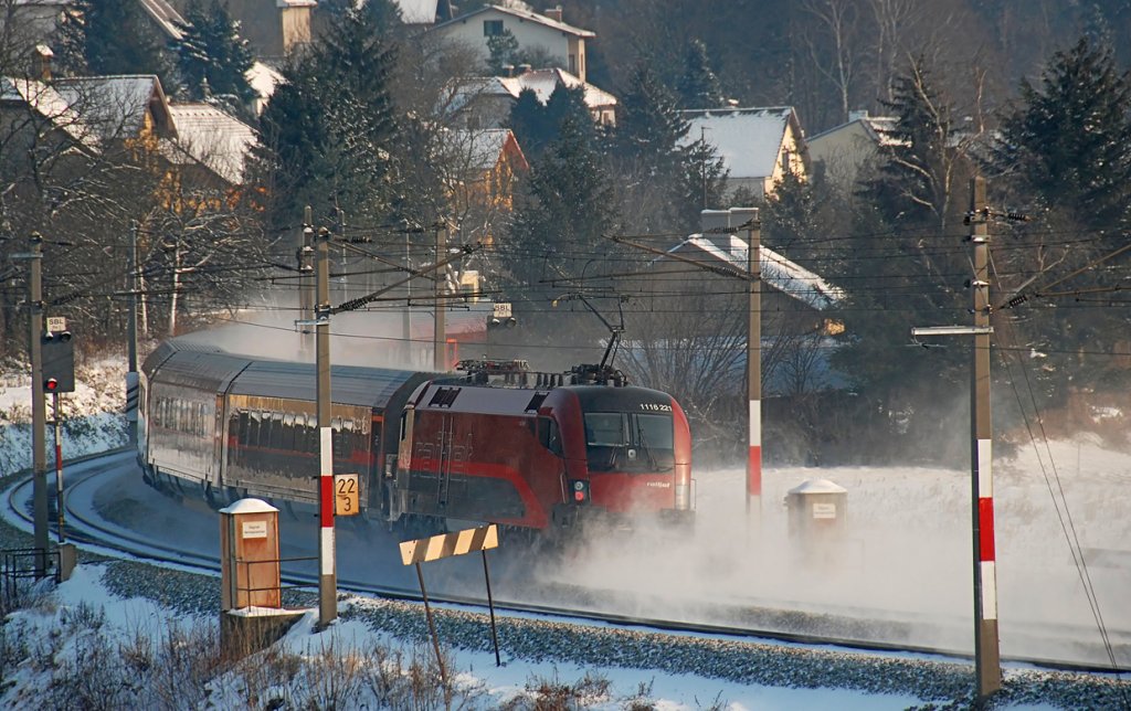 Nachschu auf Railjet Richtung Wien. Drrwien, am 20.12.2009.