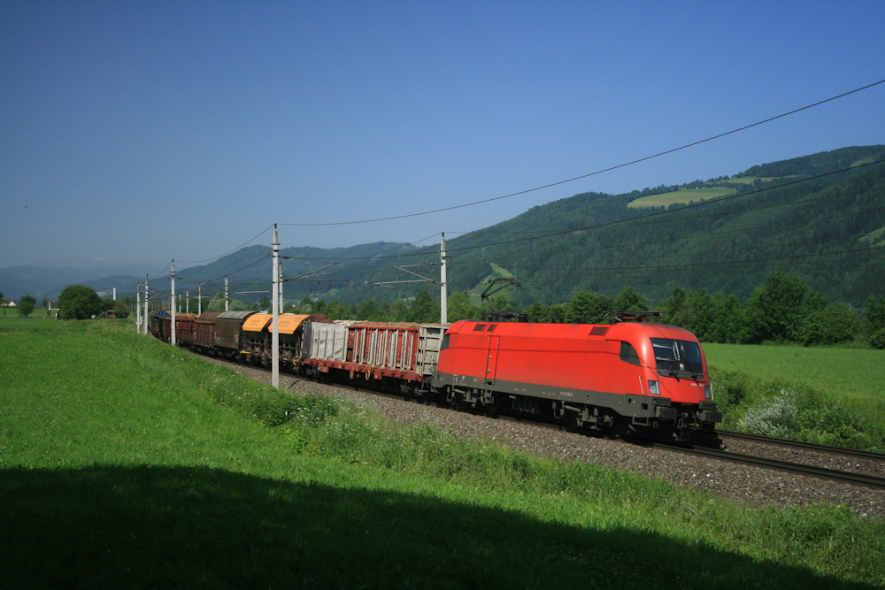  Nackte  1116.236 (Ex-ITL-Taurus) mit Gterzug von A nach B, aufgenommen bei Niklasdorf am 12.06.2010