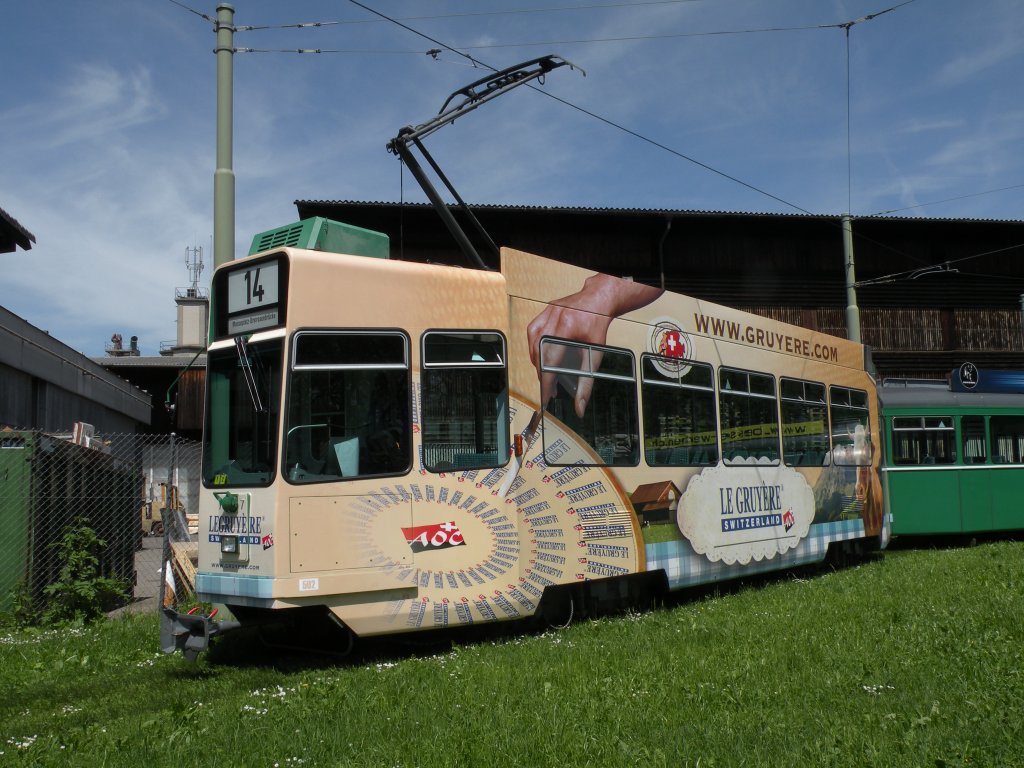 Neu macht der Motorwagen mit der Betriebsnummer 502 Werbung fr den Schweizer Kse le Gruyre. Der gleiche Wagen machte bereits in den Jahren 2007 - 2008 Werbung fr diesen Schweizer Kse. Die Aufnahmne stammt vom 10.05.2012.

