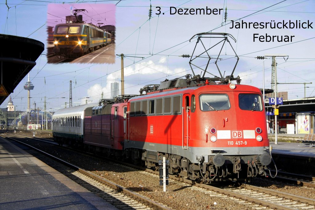 Nun ffnet sich das dritte Trchen. Auf dem Bild ist einmal die 110 457-9 mit der damals noch orientroten 181 218-9 am Hacken in Kln Messe/Deutz und oben links die 2726 mit der 2713 in Aachen Hbf zu sehen.