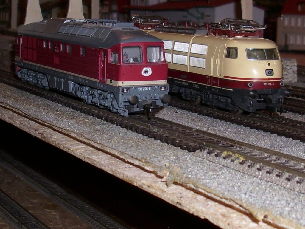 Ob sich 132 256 und 103 118 wirklich begegnet sind ? Theoretisch mglich,denn beide Loks waren nicht weit von einander beheimatet.103 118 war im Bw Frankfurt/Main und 132 256 im Bw Eisenach beheimatet.103 118 wurde am 21.10.1997 verschrottet das gleiche Schicksal erging 132 256 auch aber bereits nach einem Unfall wurde Sie 1996 ausgemustert.