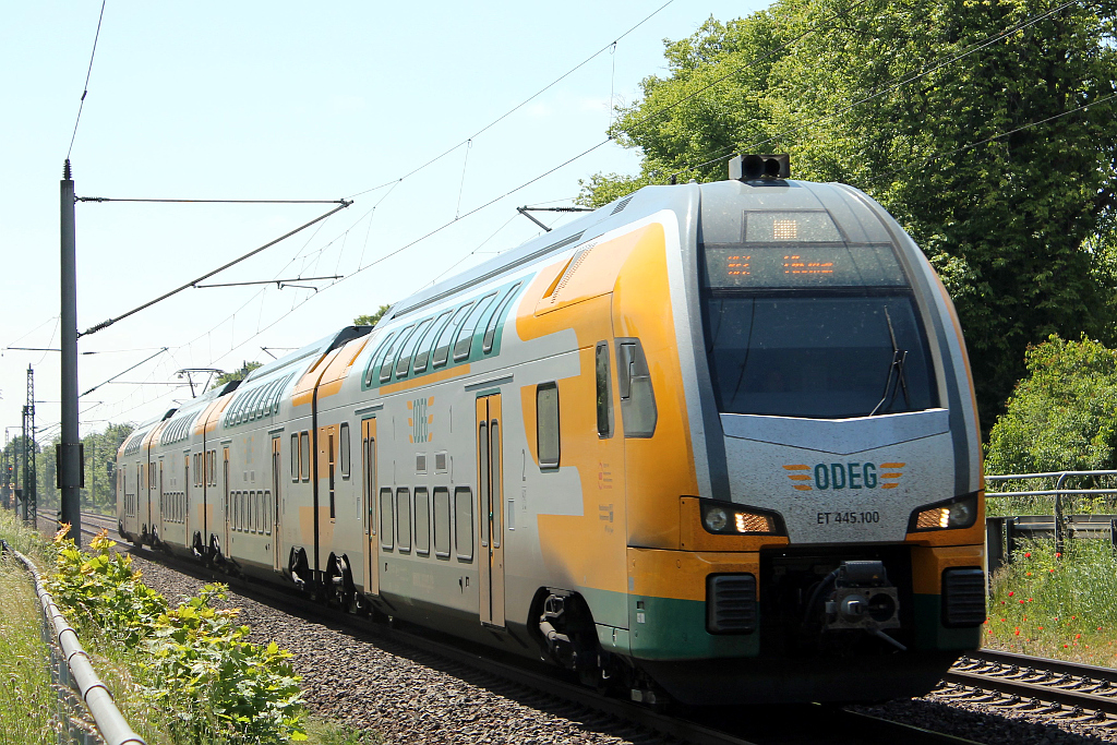 ODEG ET 445.100 (445 100-1) als RE 2 (RE 97363) von Cottbus nach Bad Kleinen in Schwerin-Grries am 09.06.2013