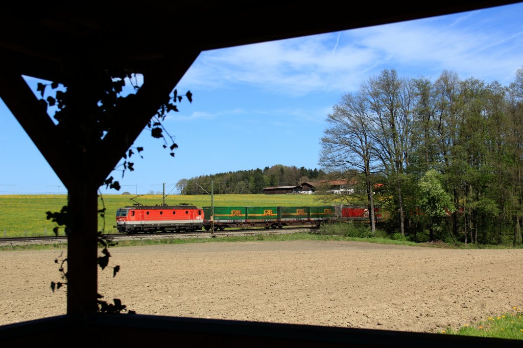 BB 1144 225-8 zieht am 28.04.12 einen KLV aus MOR zum Brenner. Hier aufgenommen bei Vogl.