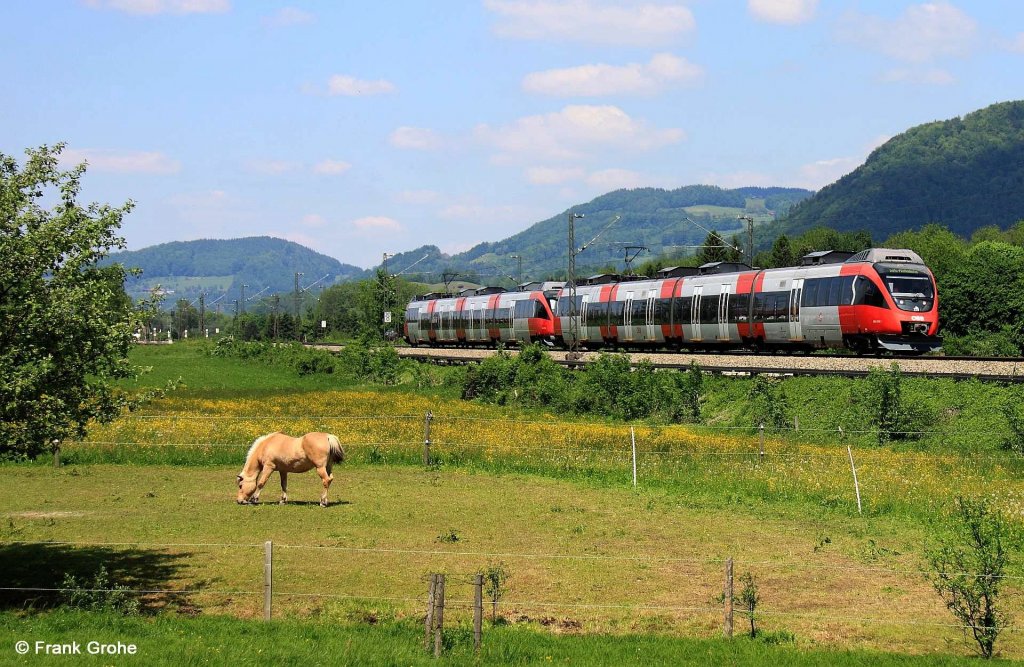 BB Talent 4024 070-7 + 4024 057-4 als RB 79069 Rosenheim - Telfs-Pfaffenhofen, KBS 950 Mnchen - Kufstein, fotografiert bei Fischbach am 14.05.2012