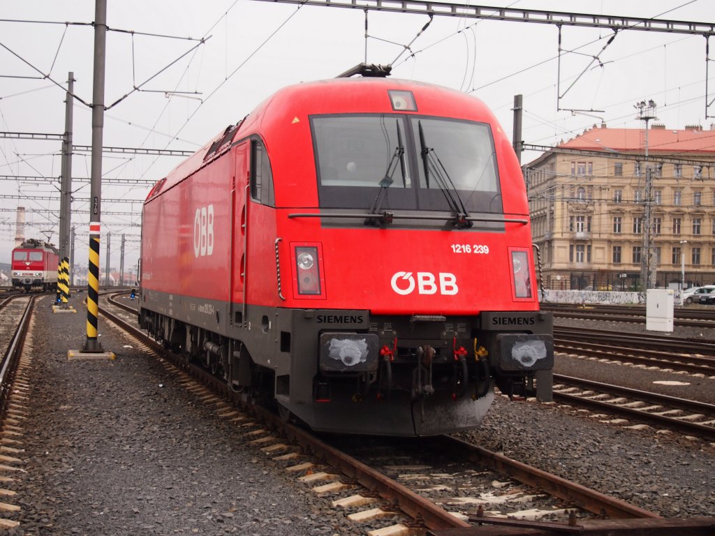 BB Taurus III 1216 239 (ES64U4) auf dem Hauptbahnhof Prag am 27.11. 2012.