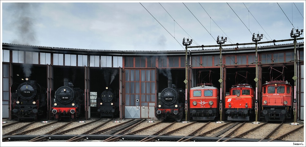 �GEG-Lokparade mit 78.618, 38.1301, 77.28, 657.2770, 1141.21, 1020.37 und 1245.518; Attnang-Puchheim, 13.3.2011.