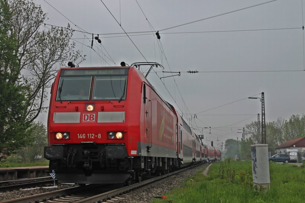 Oh mein Gott!! Ein Geisterfahrer: 146 112-8  Baden-Wrttemberg erfahren  am 02.05.2013 bei der Einfahrt auf dem falschen Gleis in Kenzingen.