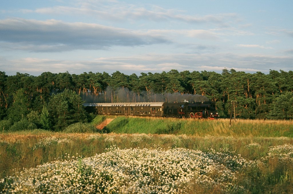 Ol 49-59 rollert mit dem abendlichen Personenzug Nr. 5554 von Posznan nach Wolsztyn. Hier nahe Tczew.

Polen, Aug. 1994 (Diascan)