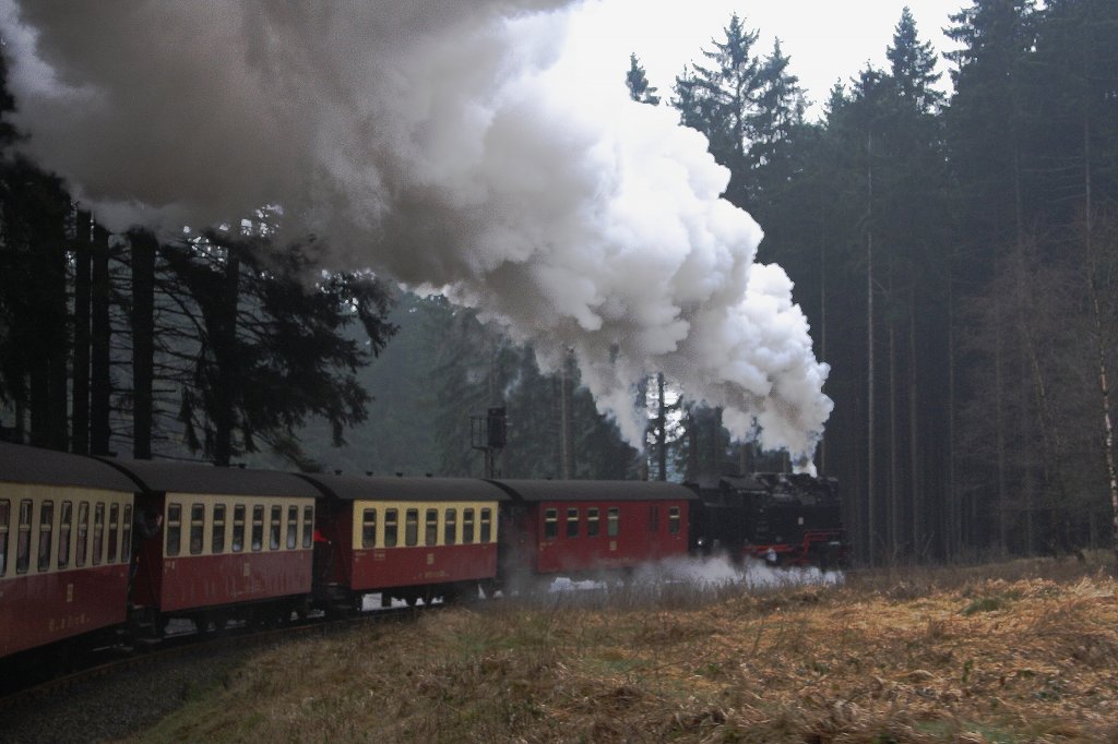 P 8941 am 06.04.2012 kurz nach Verlassen des Bahnhofes Drei Annen Hohne auf der Steigungsstrecke in Richtung Schierke.