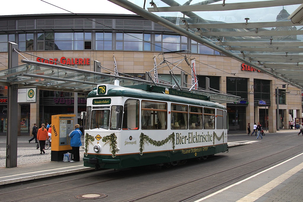 Plauen - PSB/Sonderfahrt - 78 (Bier-Elektrische) an der Hst. Tunnel am 24.07.2008