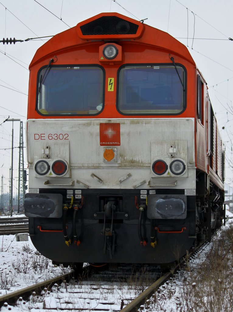 Portrait der Class66  Federica  DE6302 von Crossrail am 18.01.2013 in Aachen West.