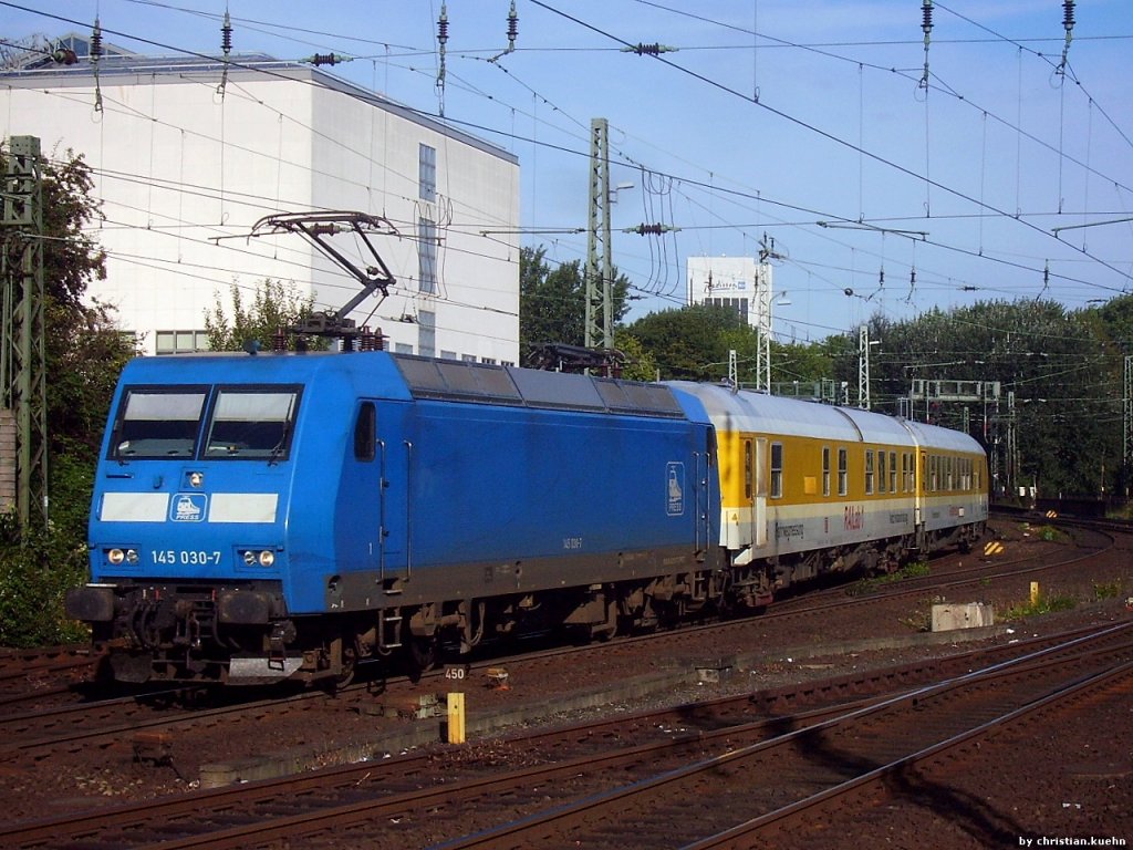 PRESS 145 030 am 03.09.2010 mit dem RAILab1 Messzug von DB Netz in Hamburg Hbf.