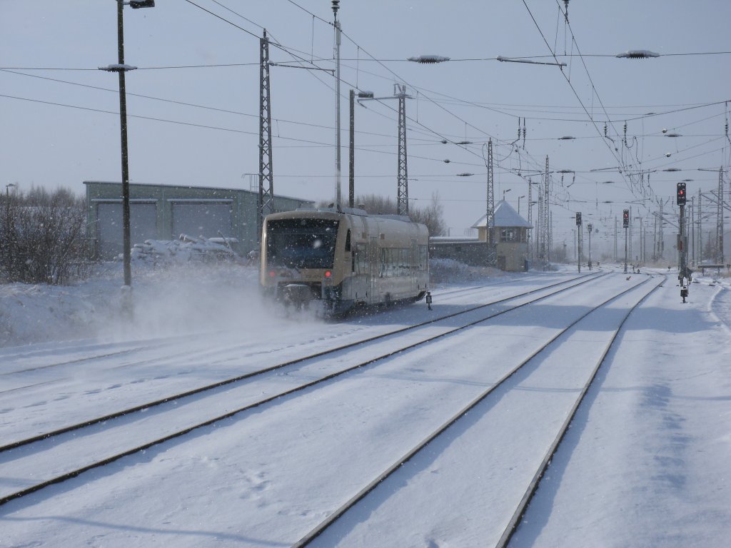 PRESS VT650 032 nach Lauterbach Mole,am 04.Februar 2012,bei der Ausfahrt aus Bergen/Rgen.