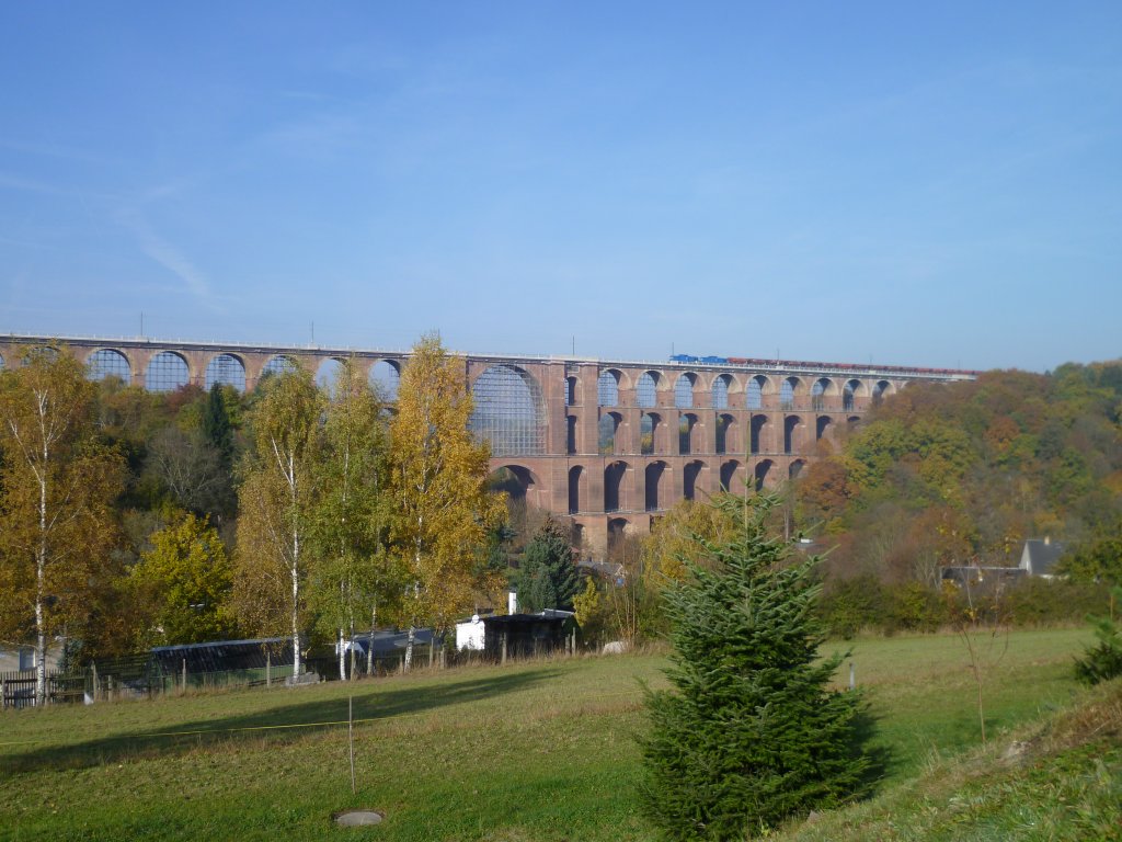 Pressdoppel 204 012-4 und 204 033-9 mit einem Schotterzug auf der Gltzschtalbrcke am 29.10.11.

