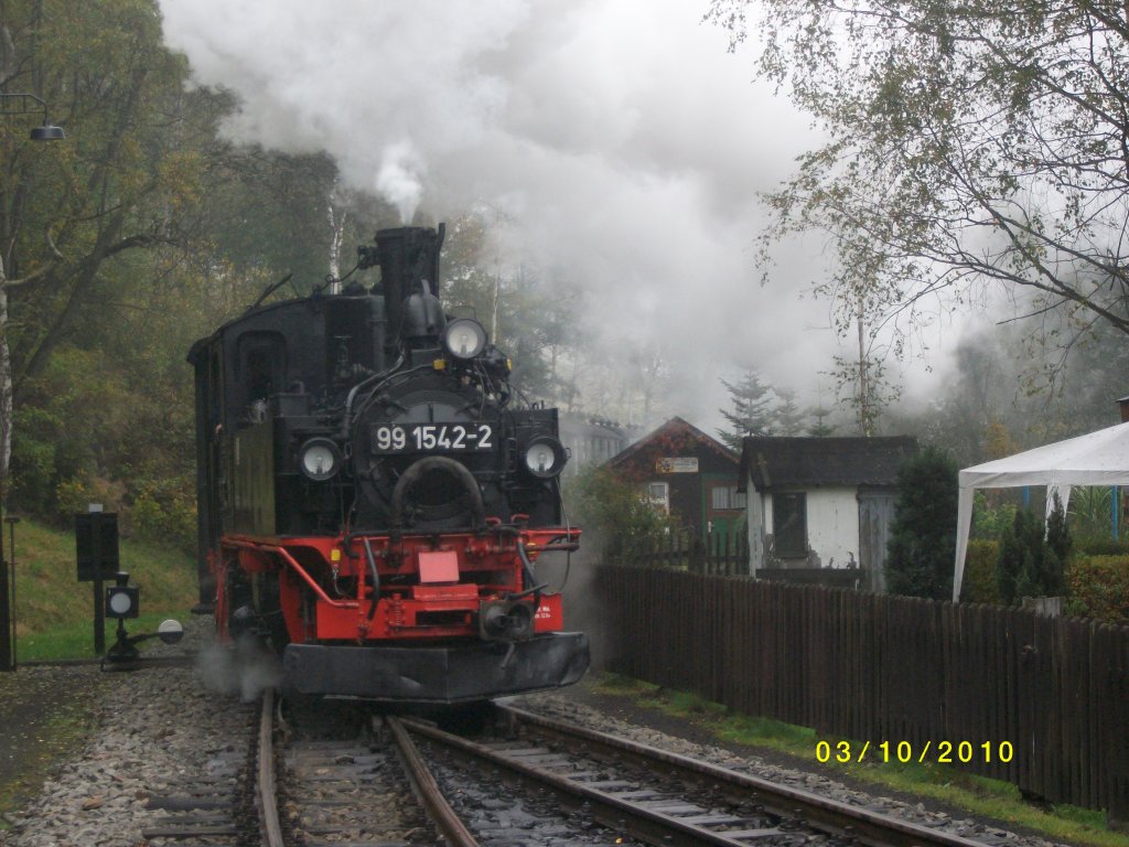 Prenitztalbahn am 03.10.10 Ankunft des Zuges aus Steinbach um 12.02 Uhr