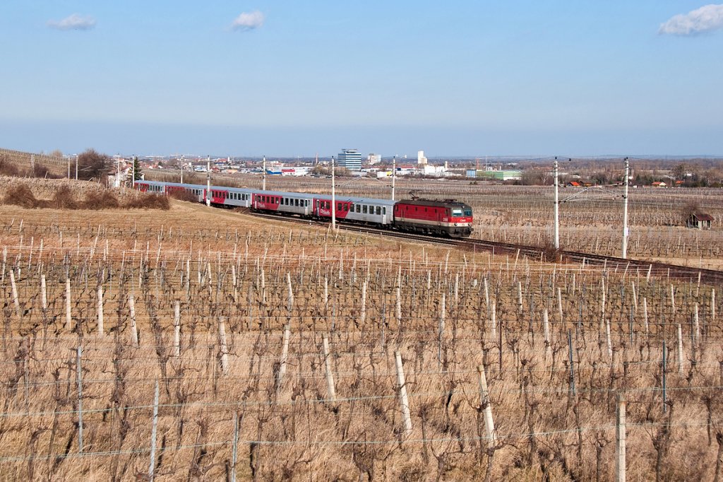 R 2915 fhrt am 02.03.2012 vorbei an den noch kargen Weingrten bei Gumpoldskirchen.