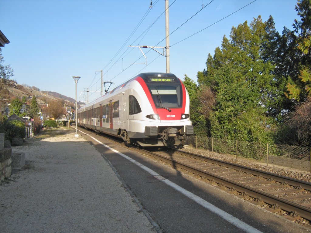 RABe 522 207, FLIRT France, als  Train de Service  in Ligerz. Planmssig verkehren diese Zge nur in der Region Basel, S-Bahn Basel, 12.03.2012.