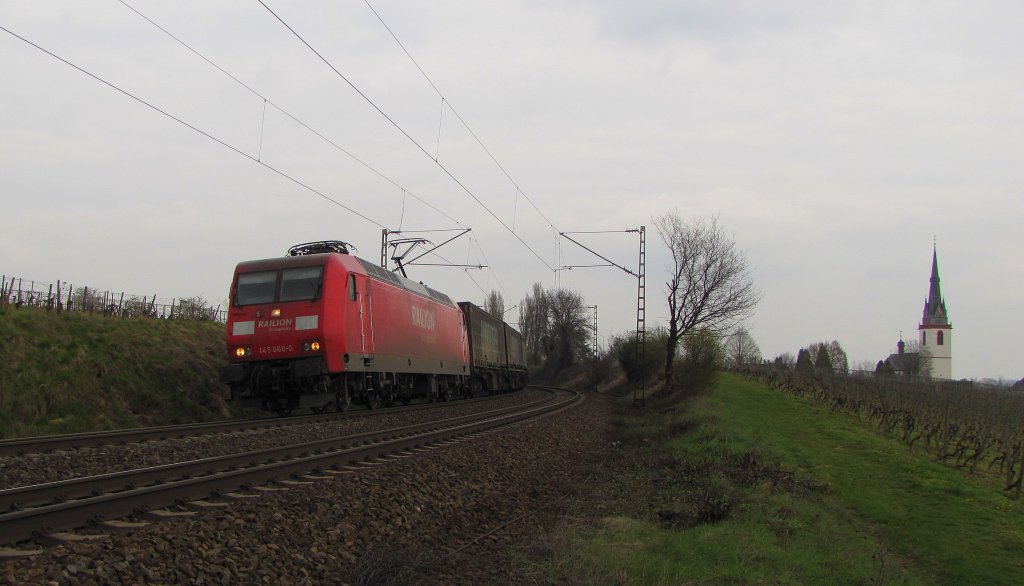 RAILION DB Logistics 145 060-0 mit dem TEC 40098  Ambrogio-KV  von Gallarate nach Muizen, bei Erbach (Rheingau); 30.03.2011