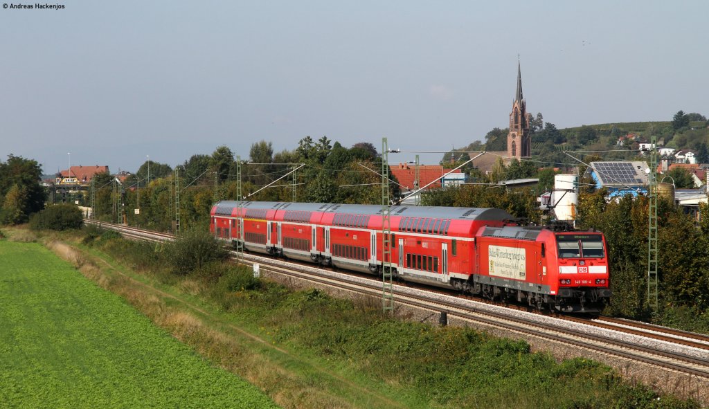 RB 26888 (Freiburg (Brsg) Hbf-Offenburg) mit Schublok 146 109-4 bei Teningen 25.9.11