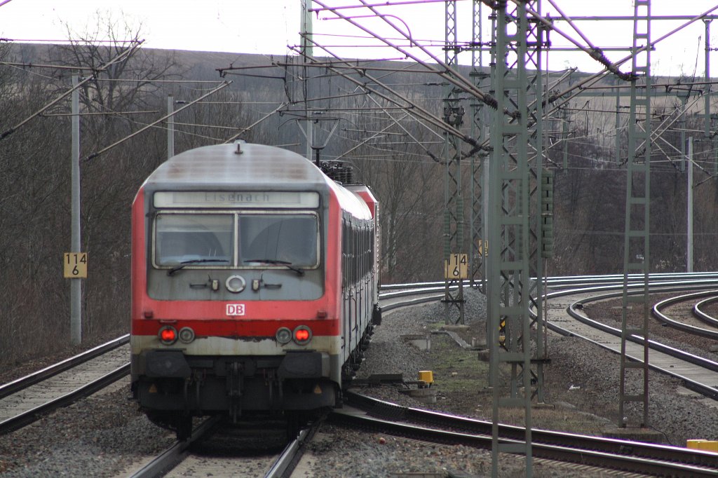 RB nach Eisenach bei der Ausfahrt aus Erfurt-Bischleben am 25.02.2010.nchster Halt ist Neuditendorf