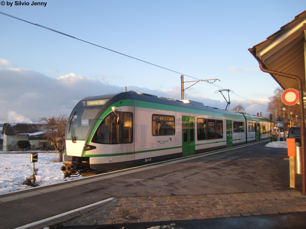 RBe 4/8 45 am 16.1.2013 in Bercher, der Endstation der Chemin de Fer Lausanne-Echallens-Bercher.