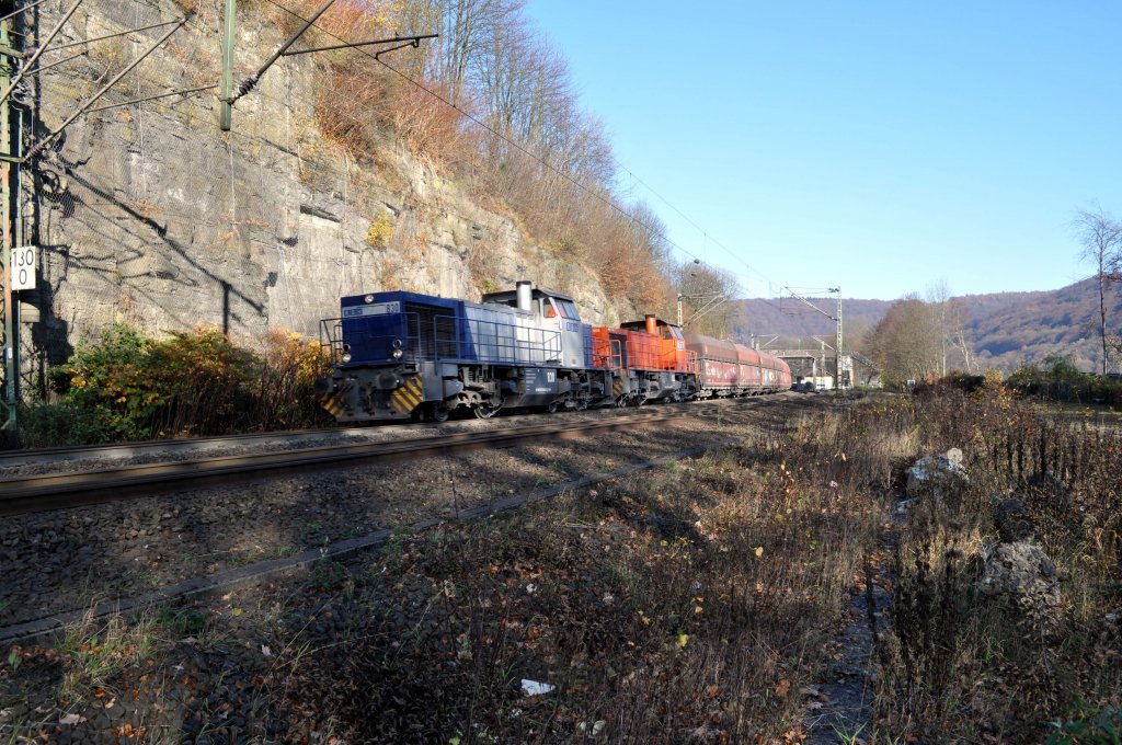 RBH in Doppeltraktion ziehen einen Kohlezug durch Ennepetal(Gevelsberg) am (12.11.2011).