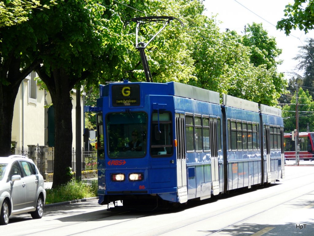 rbs - Auf der Linie G unterwegs auf der Thunstrasse der Triebwagen Be 4/8 86 am 12.05.2010